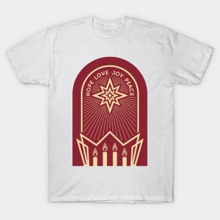 Four Advent candles lit in anticipation of the birth of Jesus Christ T-Shirt